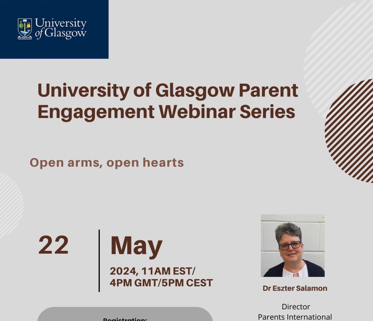 Dr. Eszter Salamon presenting a webinar at the University of Glasgow on engaging migrant and refugee parents.