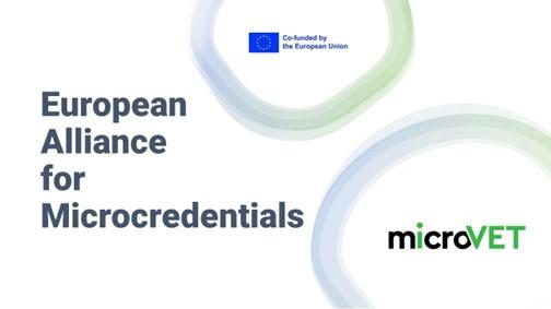 The logo of the European Alliance of Microcredentials, representing innovation and collaboration in education.