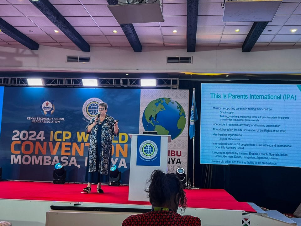 Eszter Salamon sharing insights on leadership, caring, and daring during her speech at the ICP World Convention in Mombasa, Kenya